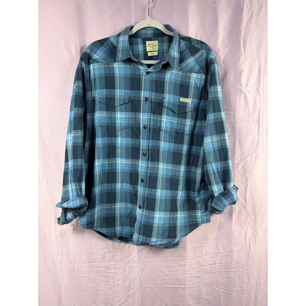 Lucky Brand Mens Blue Plaid Western Sportswear Button Down Shirt Large